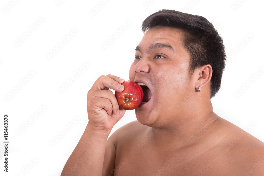 fat man with a apple in his hand fat man with a apple in his hand