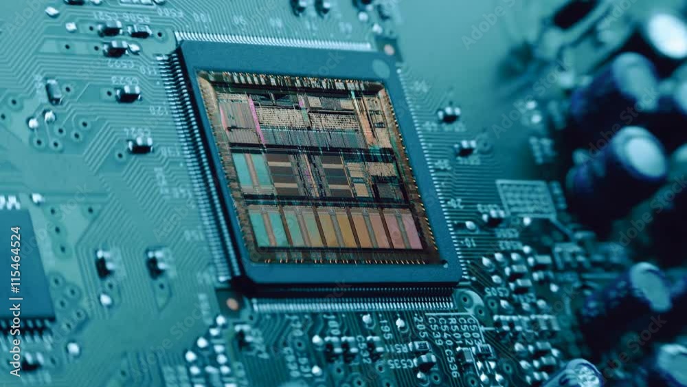 The microchip, the chip, the processor glitter of internal structures