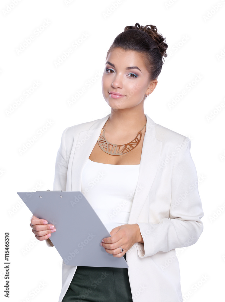 Portrait of business woman standing with folder Portrait of business woman standing with folder