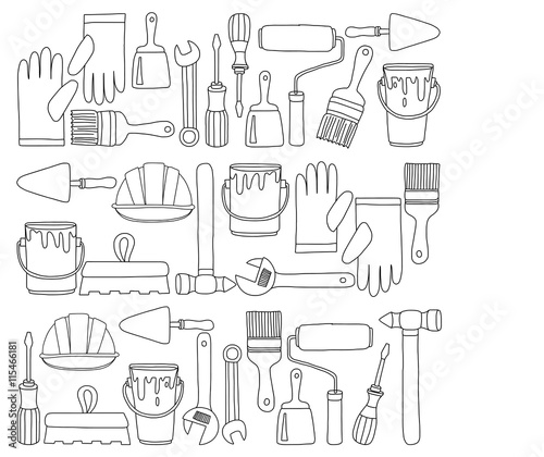 Repair and renovation tools Hand drawn vector icons