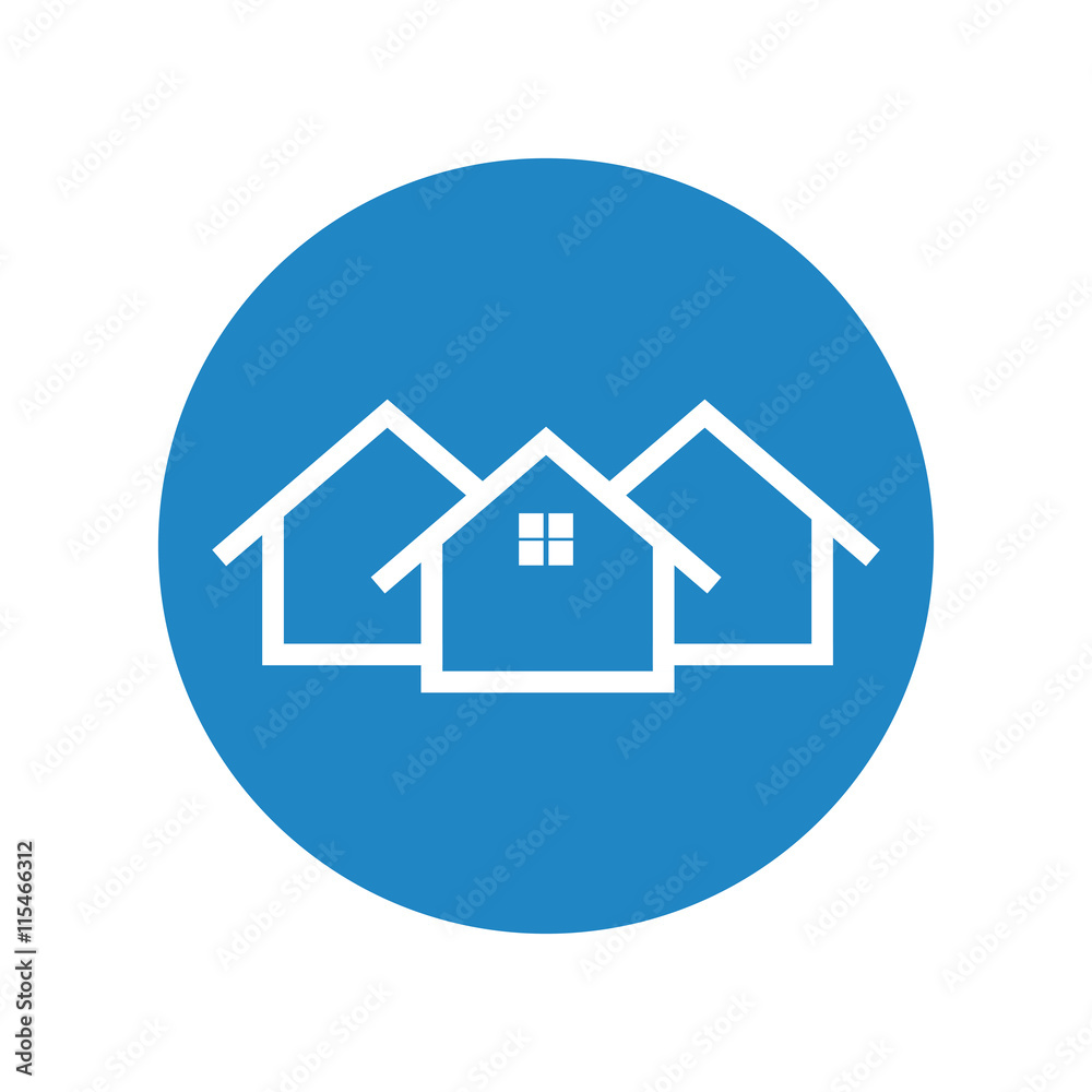 Home icon. House flat vector illustration on blue background Home icon. House flat vector illustration on blue background