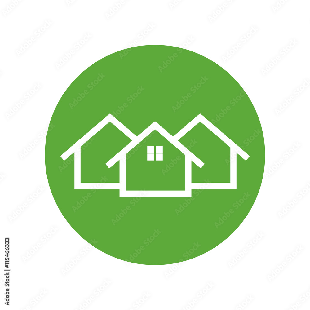 Home icon. House flat vector illustration on green background Home icon. House flat vector illustration on green background