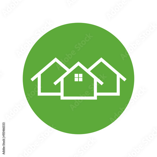 Home icon. House flat vector illustration on green background