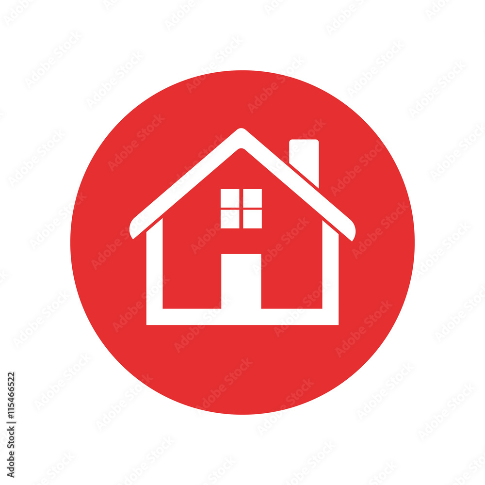 Home icon. House flat vector illustration on red background Home icon. House flat vector illustration on red background