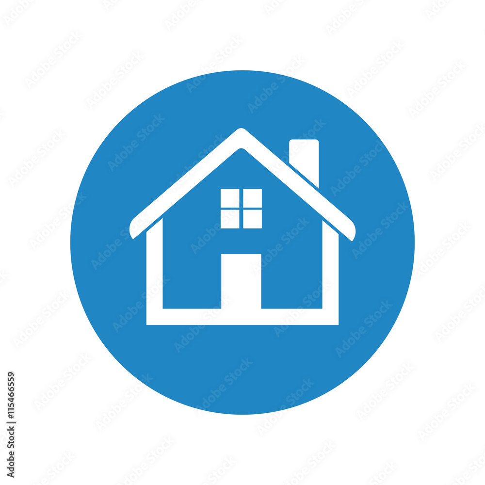 Home icon. House flat vector illustration on blue background Home icon. House flat vector illustration on blue background