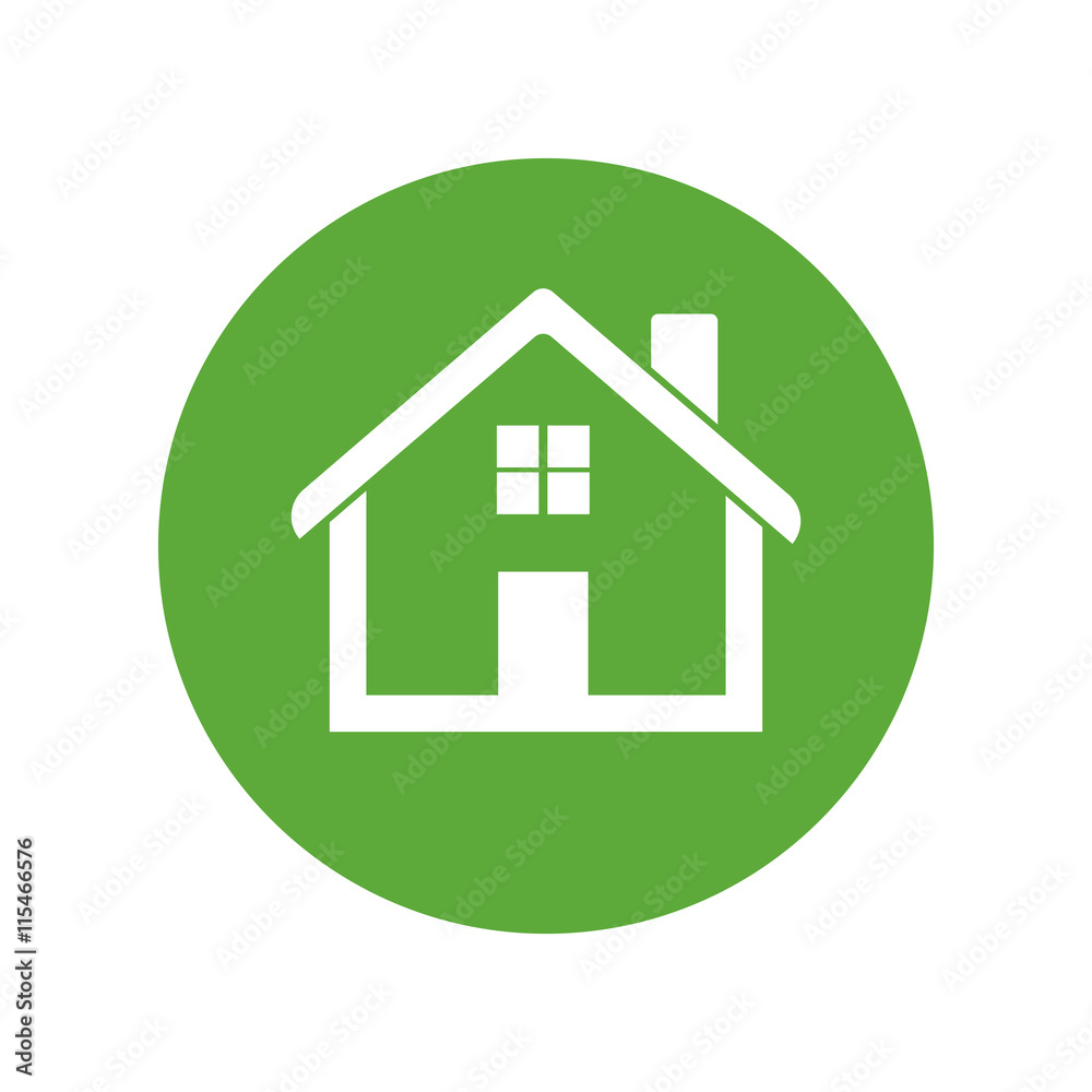 Home icon. House flat vector illustration on green background Home icon. House flat vector illustration on green background
