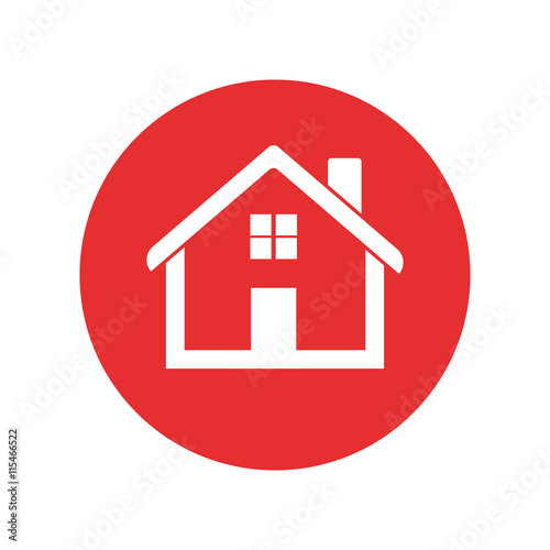 Home icon. House flat vector illustration on red background