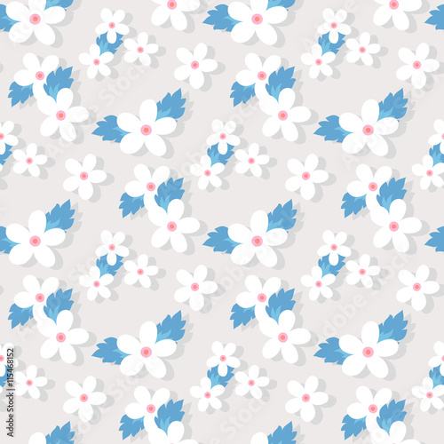 Sweet vector pattern with small flower. Small cute white flowers on a grey background.