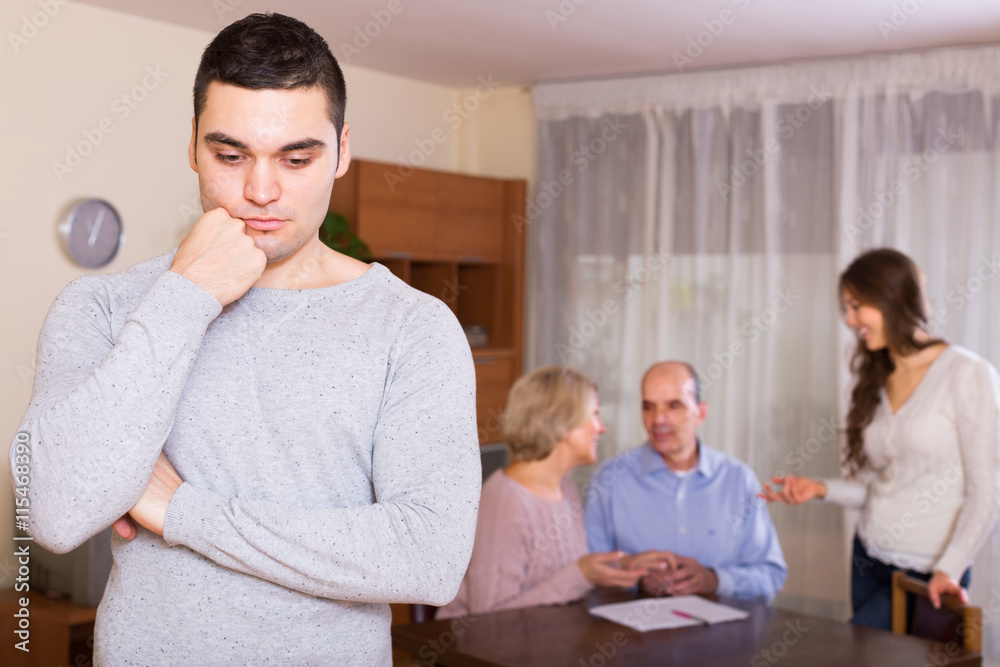 Obraz premium guy with injured look after quarrel