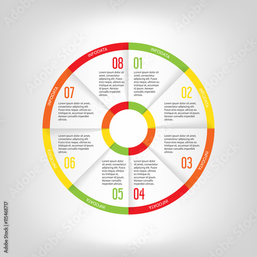 Infographic circle banner. Template for graph, report, presentation, data visualisation, cycling diagram, round chart, number options, web design. 8 steps vector background