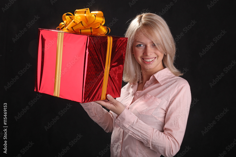 blonde with a gift in the hands blonde with a gift in the hands
