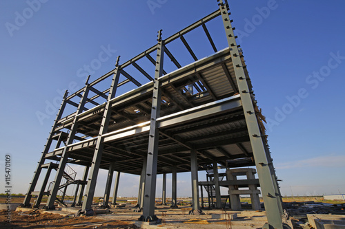 In the construction site, steel structure is under construction