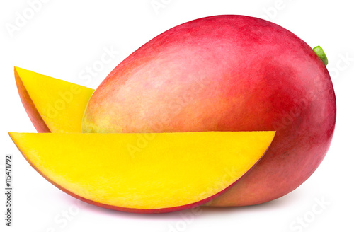 Mango with two slices isolated on white background, with clipping path