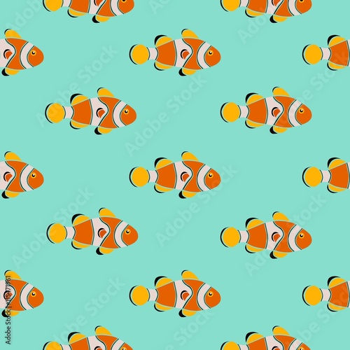 Seamless pattern clownfish, vector