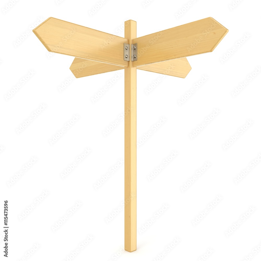 Wooden signpost. 3D render illustration isolated on white background Wooden signpost. 3D render illustration isolated on white background