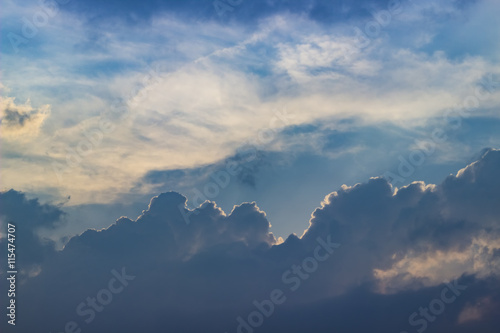 Blue clouds on orange sunset