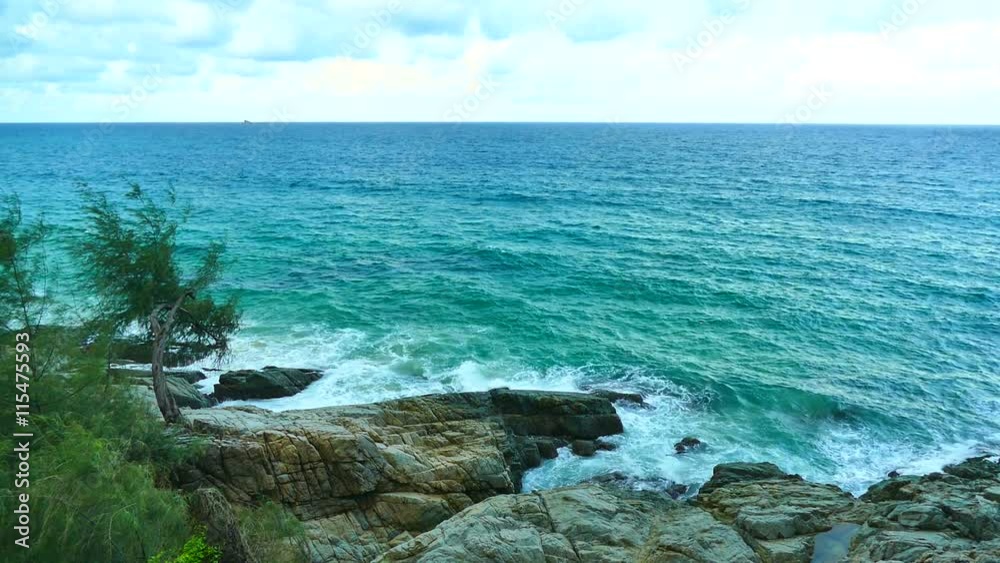 Nature with tropical sea and beach on white cloud and blue sky Nature with tropical sea and beach on white cloud and blue sky