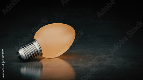 Funny and crazy egg looking like electric bulb. 3d Rendering