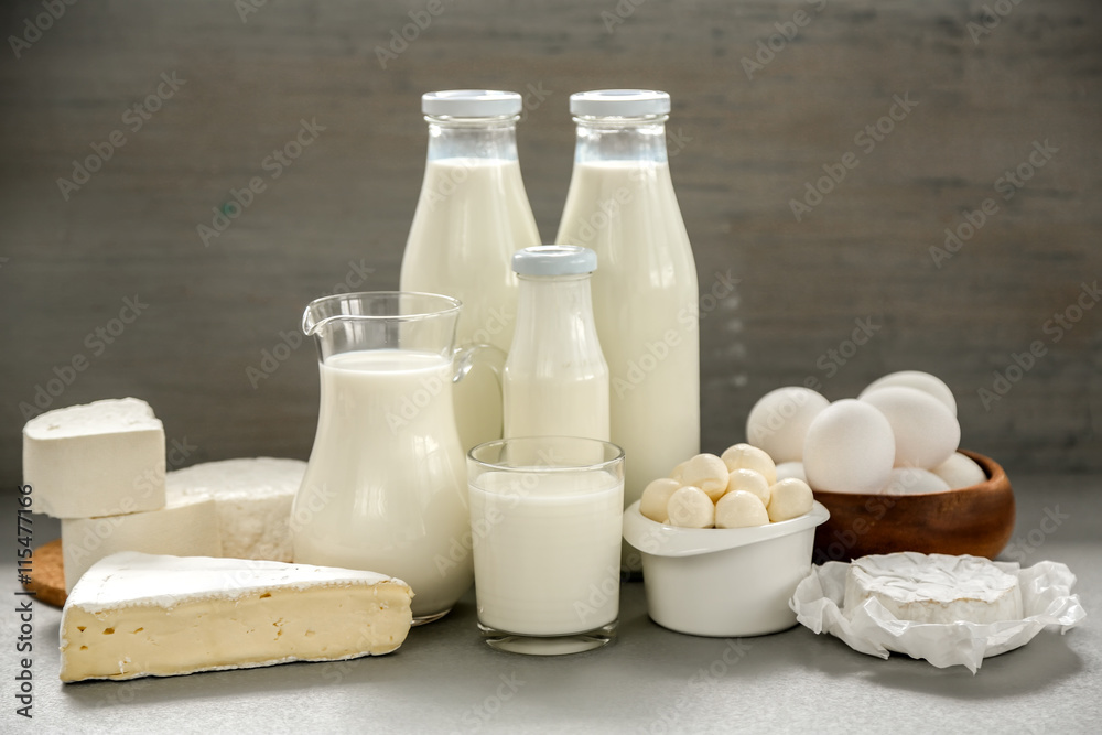 Dairy products on kitchen table Dairy products on kitchen table