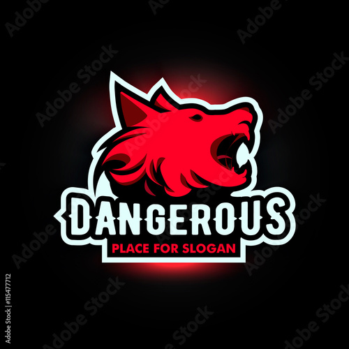 Isolated angry dog side view vector logo. Dangerous animal contour logotype.