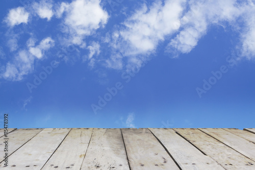 Wood  with blue sky and cloud.