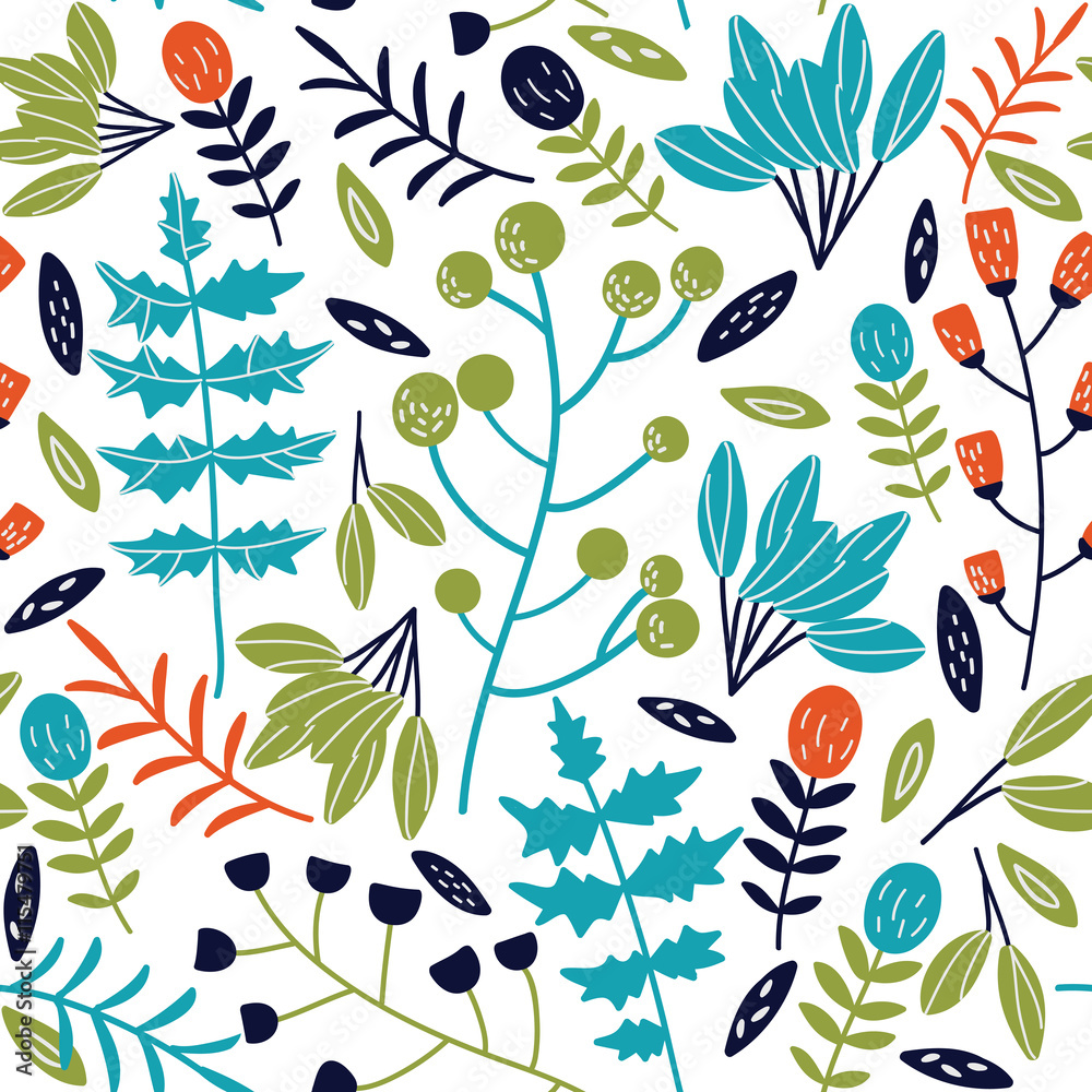 Seamless pattern made of flowers and leaves