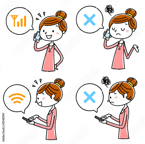 イラスト素材：スマートフォンを使う女性
