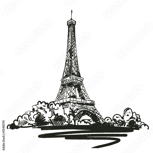 Fototapeta Naklejka Na Ścianę i Meble -  hand drawn vector illustration with Eiffel tower on white background. vector eps 8