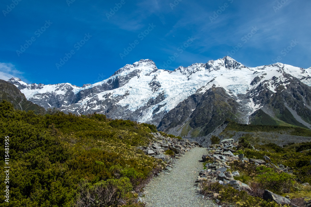 Beautiful view and glacier in Mount Cook National Park, South Island, New Zealand