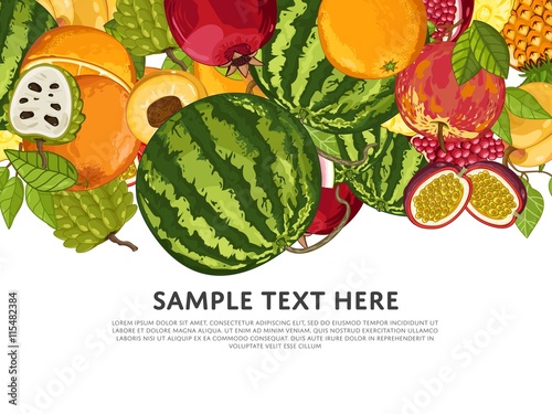 Fruit mix with leaves on wite background vector illustration