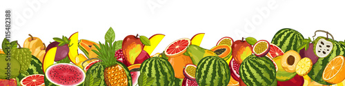 Fruit mix with leaves on wite background vector illustration