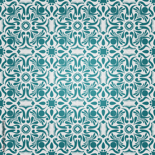 Blue and white vintage floral background pattern with gradient © asiandelight