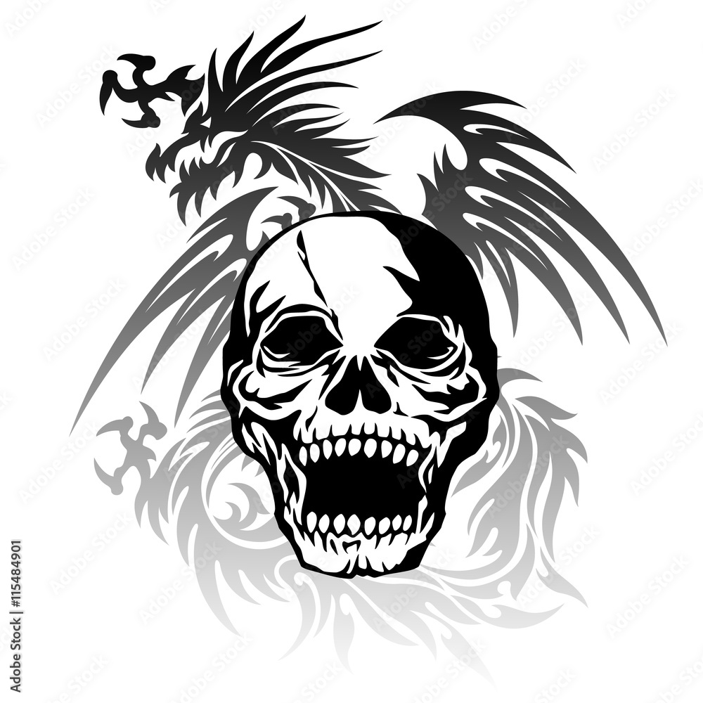 Fototapeta premium スカルとドラゴンのイラスト,