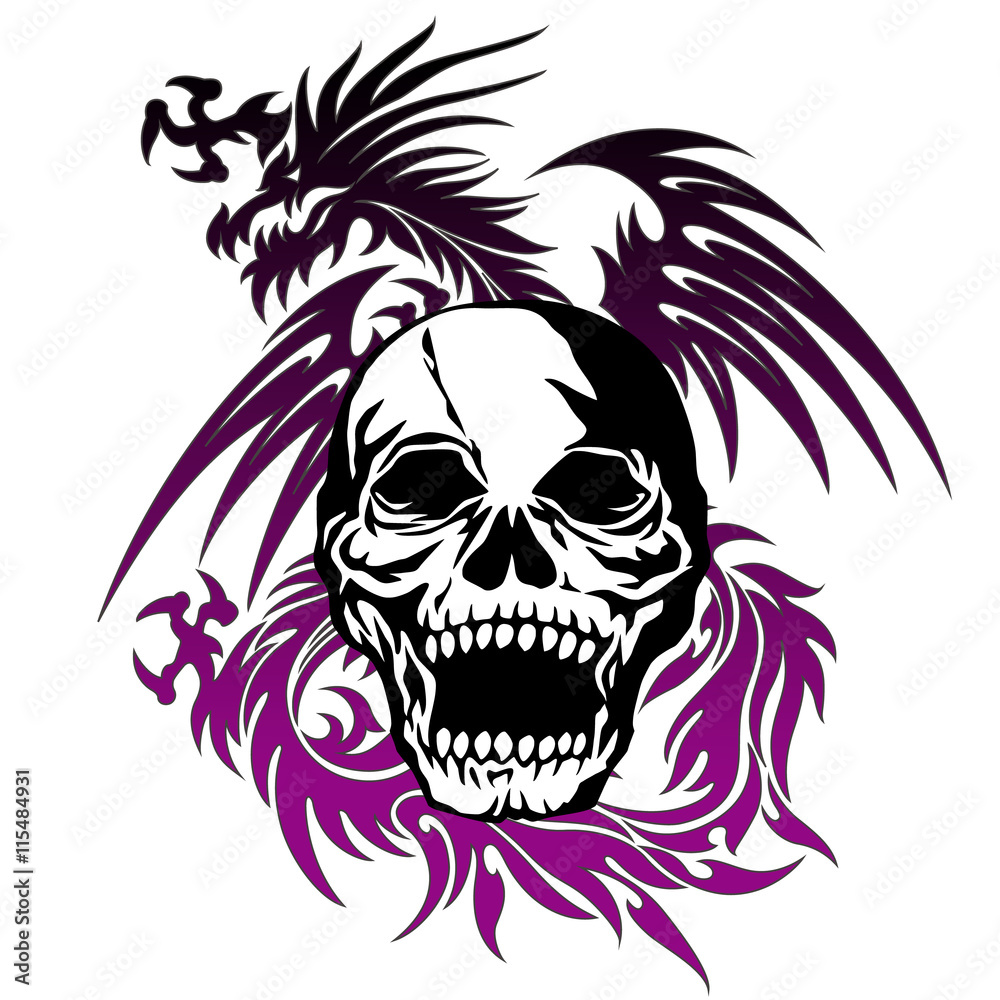 Fototapeta premium スカルとドラゴンのイラスト,