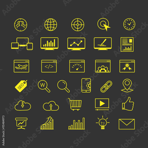 Outline web icons set - Search Engine Optimization. Vector illustration.