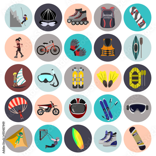 extreme sports flat icon set