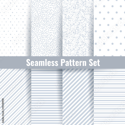 Seamless pattern vector set. Abstract geometric subtle grey seamless background set. Patterns with circles, lines and polka dots ornament