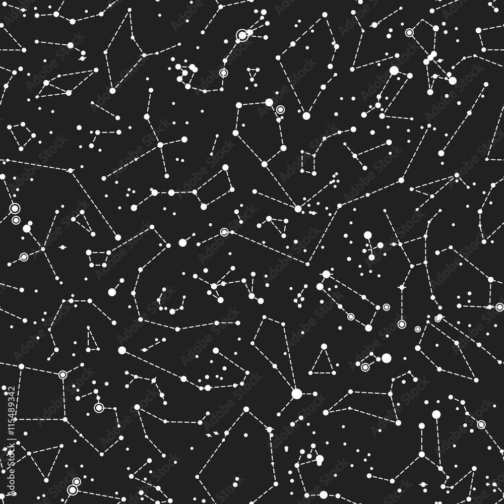 Seamless vector pattern with constellations on black background. Astronomical Scientific school seamless pattern on blackboard background