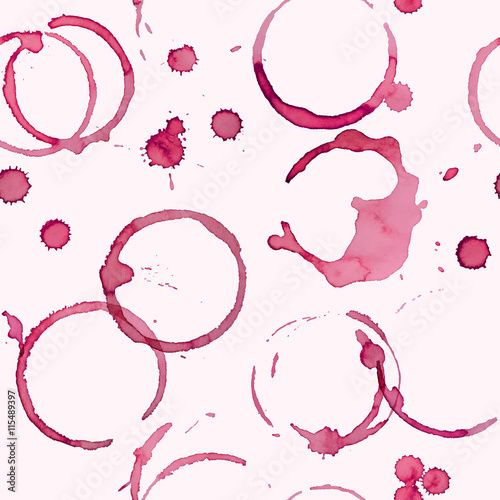 Wine stains vector seamless pattern on light pink background, backdrop for wine card or restaurant menu