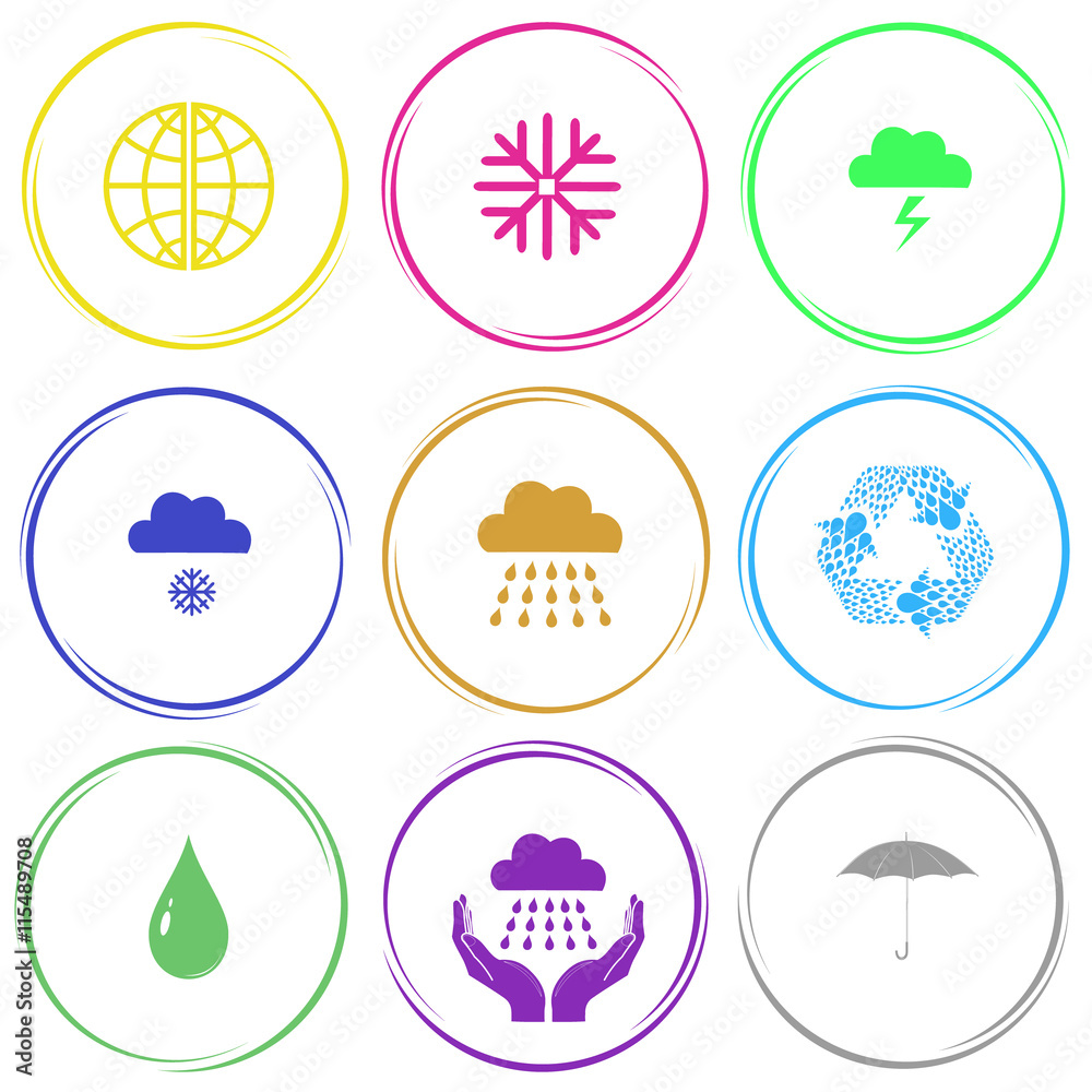 Fototapeta premium globe, snowflake, thunderstorm, snowfall, rain, recycle symbol,