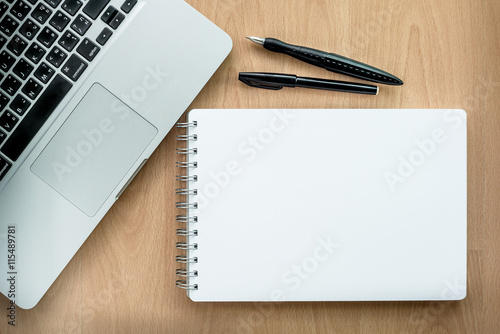 High angle view of a setting table of business workplace, shot in office, home work space