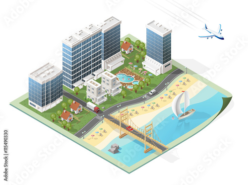 Build Your Own Isometric City. Vector Elements. White Background.