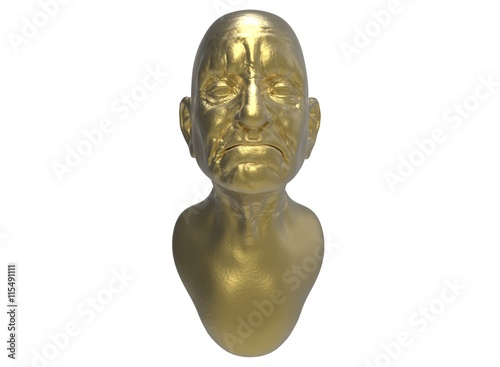  3d illustration of old man head. icon for game web. white background isolated. wrinkles statue. blue eyes.