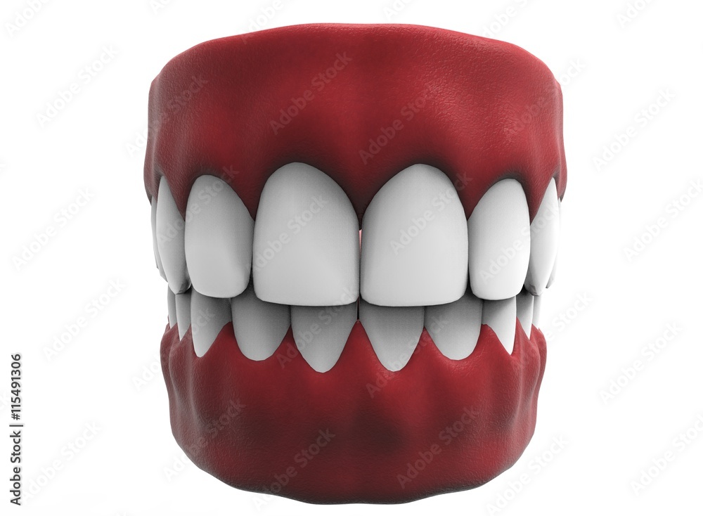 3d illustration of closed gum with teeth and tongue. icon for game web. white background isolated. colored and cute. anatomy part of the mouth. 3d illustration of closed gum with teeth and tongue. icon for game web. white background isolated. colored and cute. anatomy part of the mouth.