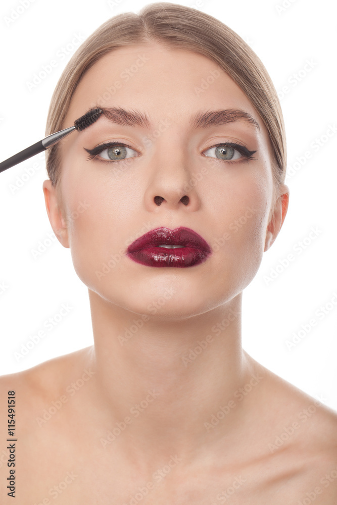 closeup portrait of a beautiful woman with beauty face, paint eyebrows closeup portrait of a beautiful woman with beauty face, paint eyebrows
