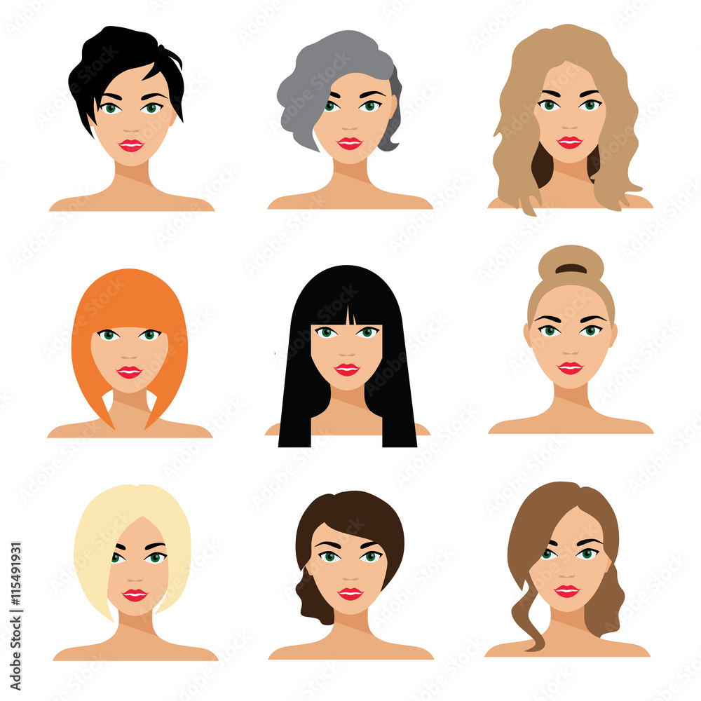 Set of woman hair styling vector flat Illustration