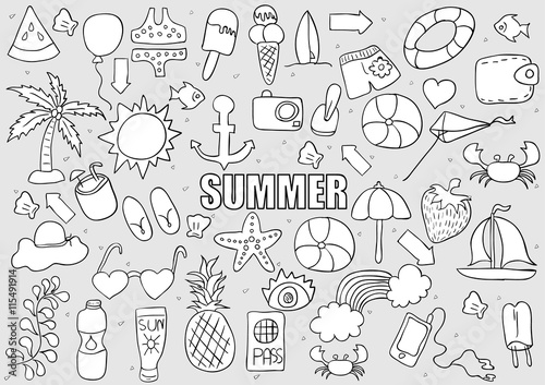 Summer beach hand drawn vector symbols and objects, drawing by h © photoraidz