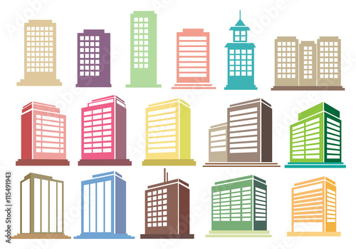 Modern High Rise Buildings Vector Icon Set