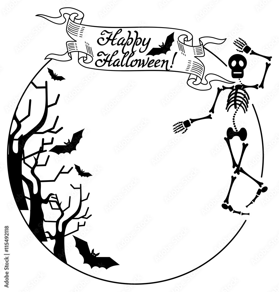 Obraz premium Round frame with skeleton. Vector clip art.