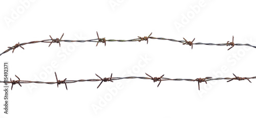 International migrants day concept: Rusty barbed wire isolated on white background. 